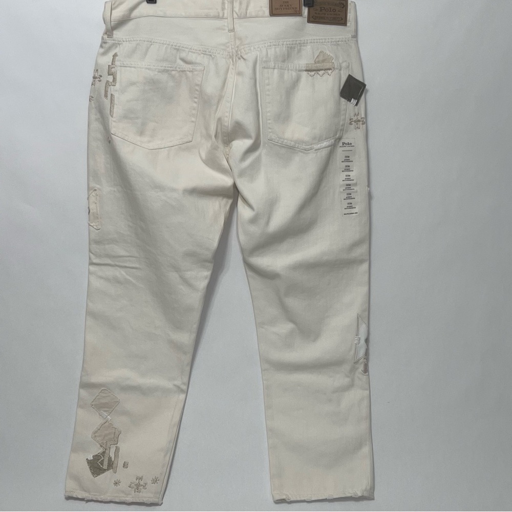 New Polo Ralph Lauren Avery Boyfriend Ivory‎ Wash Patchwork Jeans - Picture 2 of 14